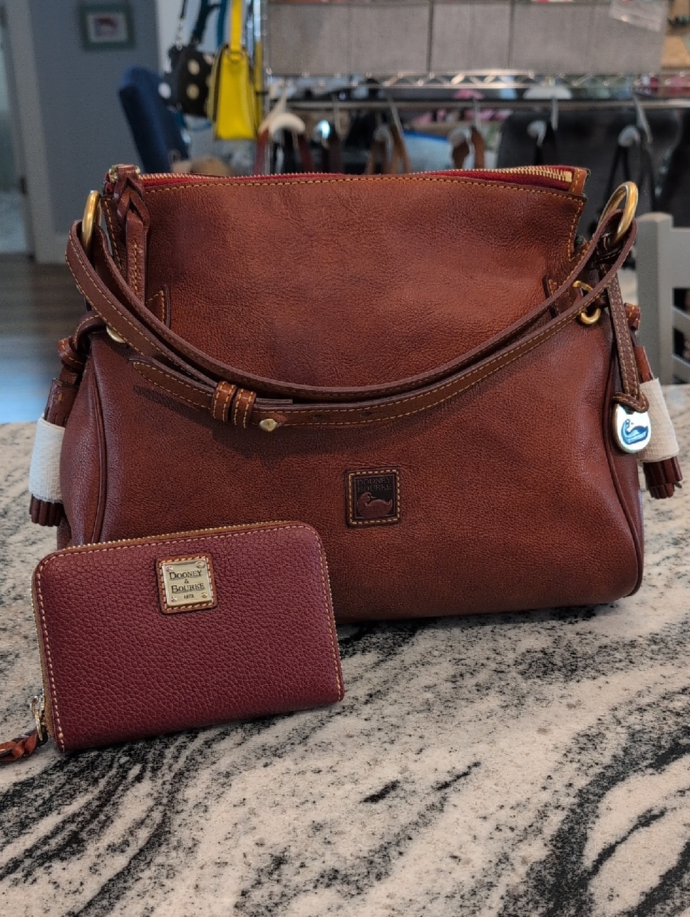 Dooney & Bourke Florentine Vachetta Leather Shoulder Bag w/Coordinating Wallet